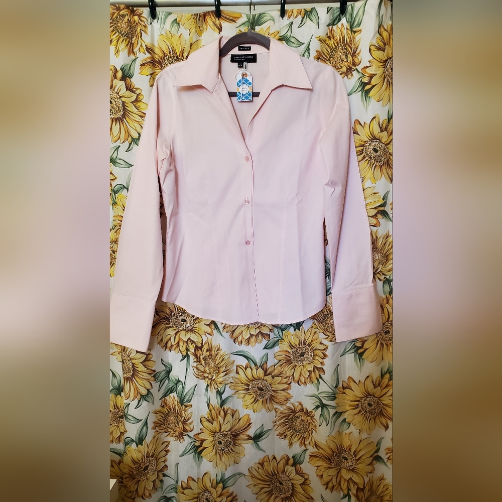 Jones New York Light Pink Dress Blouse Size 6 V neck